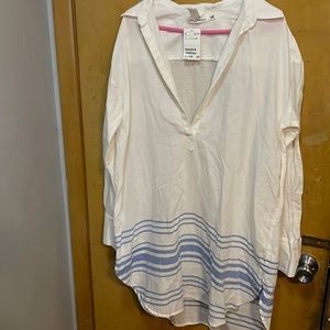 Brand new white mini with blue stripes